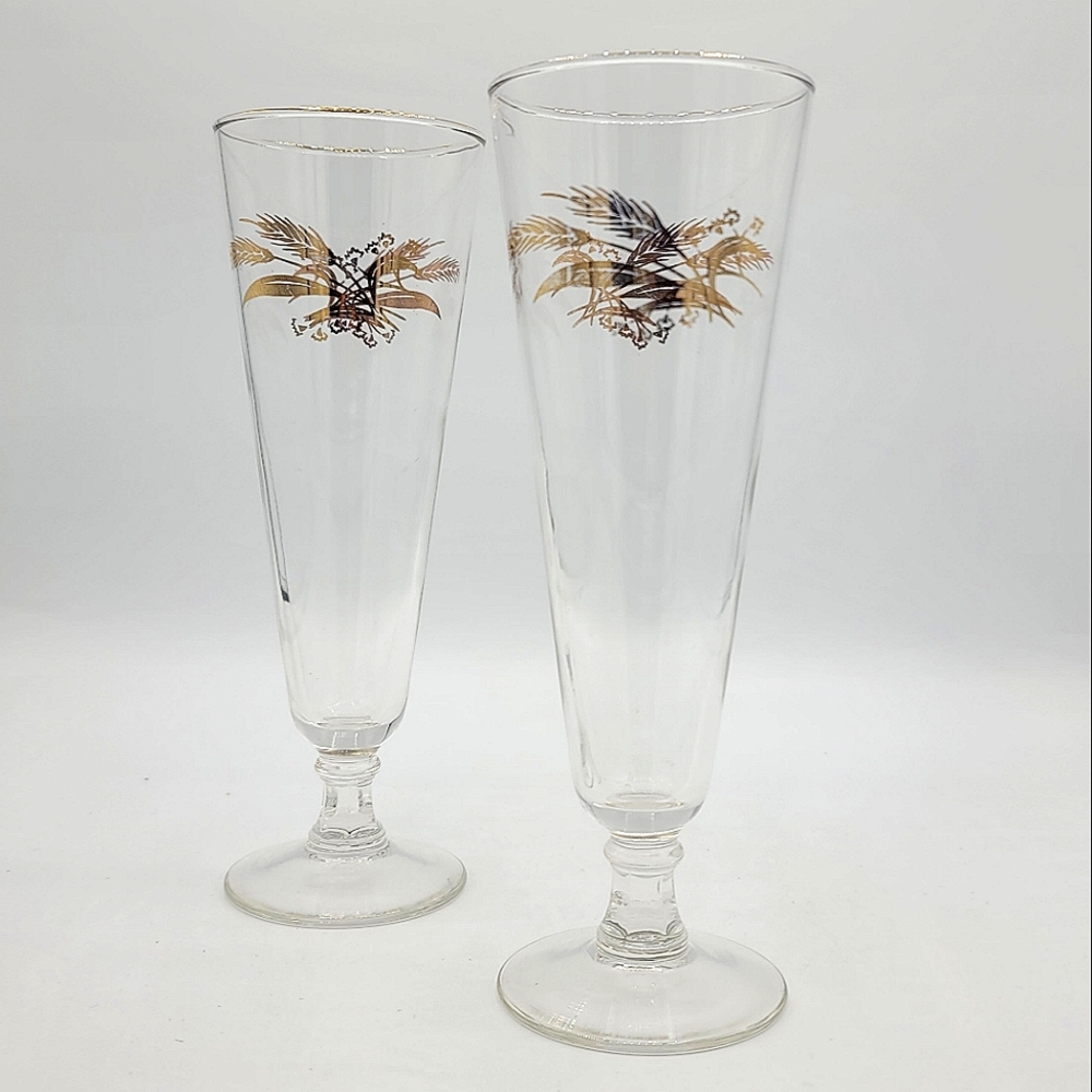 Homer Laughlin Lifetime Prairie Gold Wheat Pilsner Champagne 2 Glasses 60s Vtg